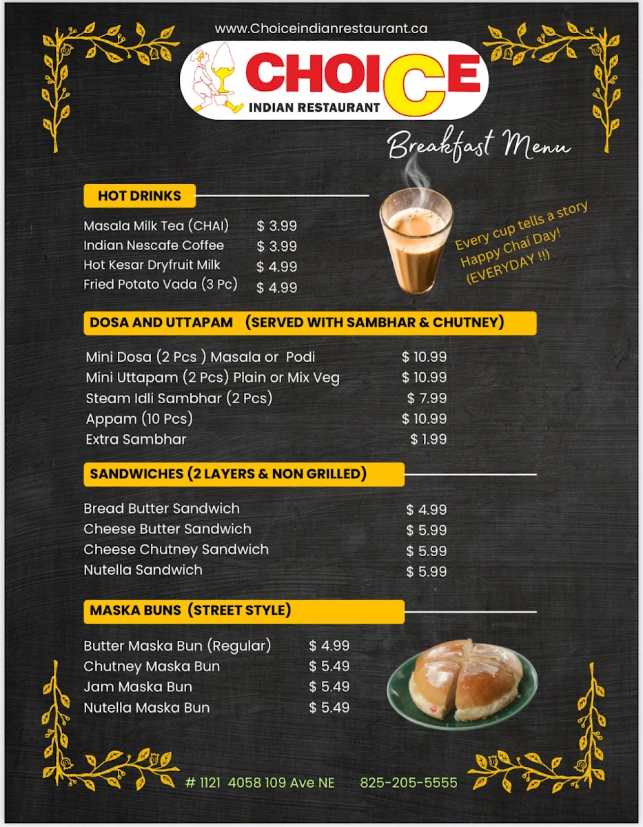 Menu, Choice Indian Restaurant