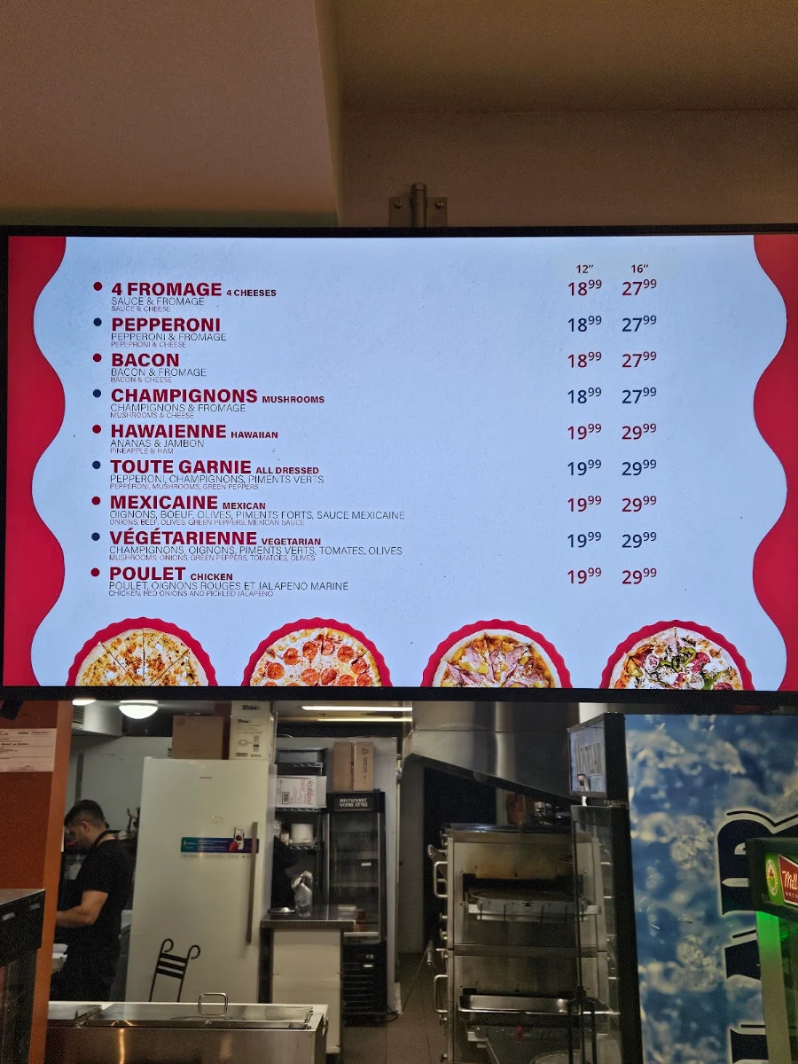 Menu, Pizza Bia