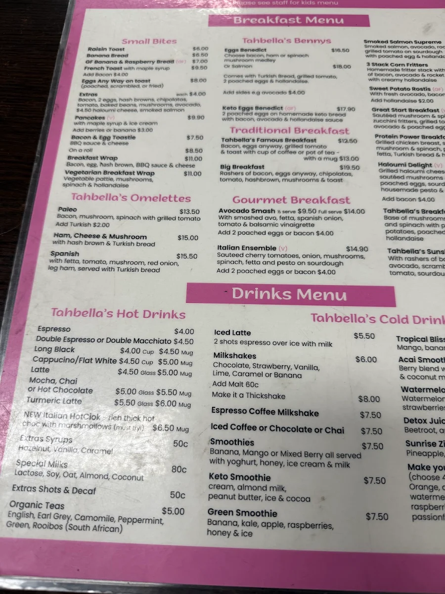 Menu, Cafe Tahbella
