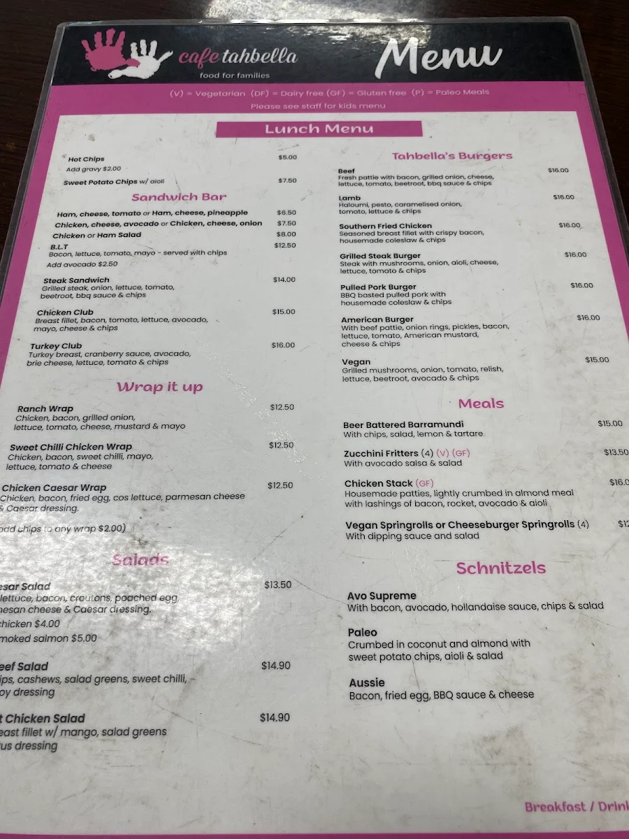 Menu, Cafe Tahbella