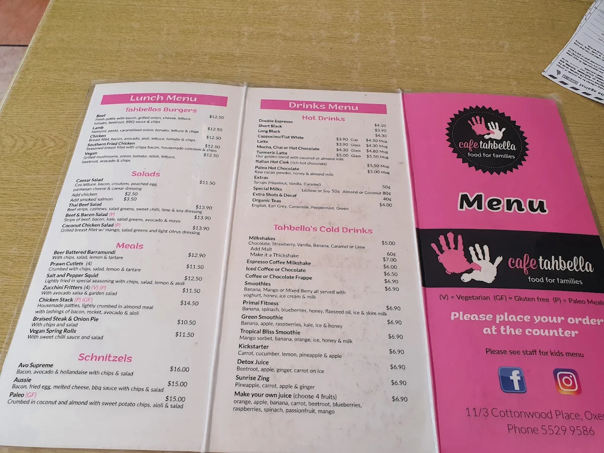 Menu, Cafe Tahbella