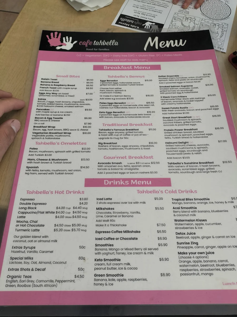 Menu, Cafe Tahbella