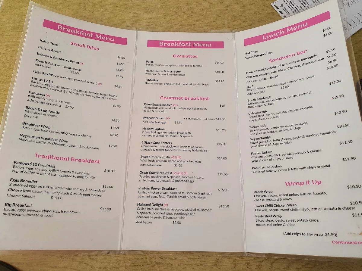 Menu, Cafe Tahbella