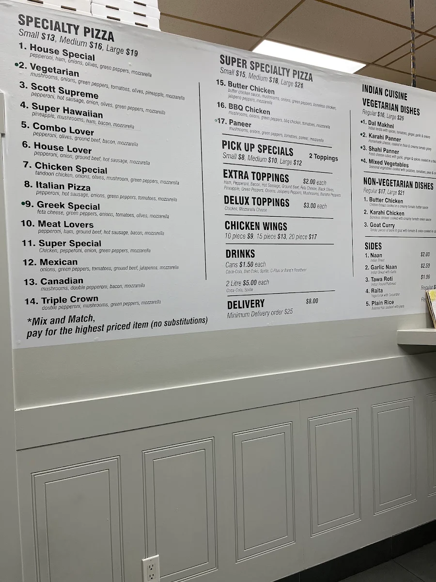 Menu, Scott Hill Pizza Newton