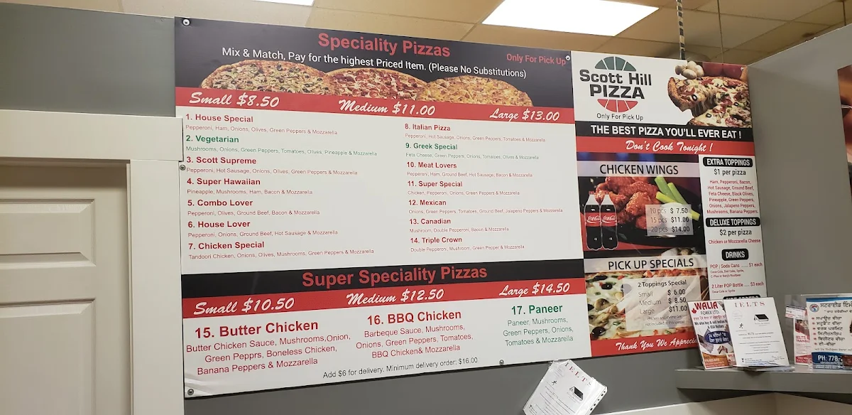 Menu, Scott Hill Pizza Newton