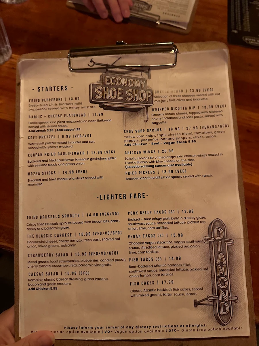 Menu, Economy Shoe Shop