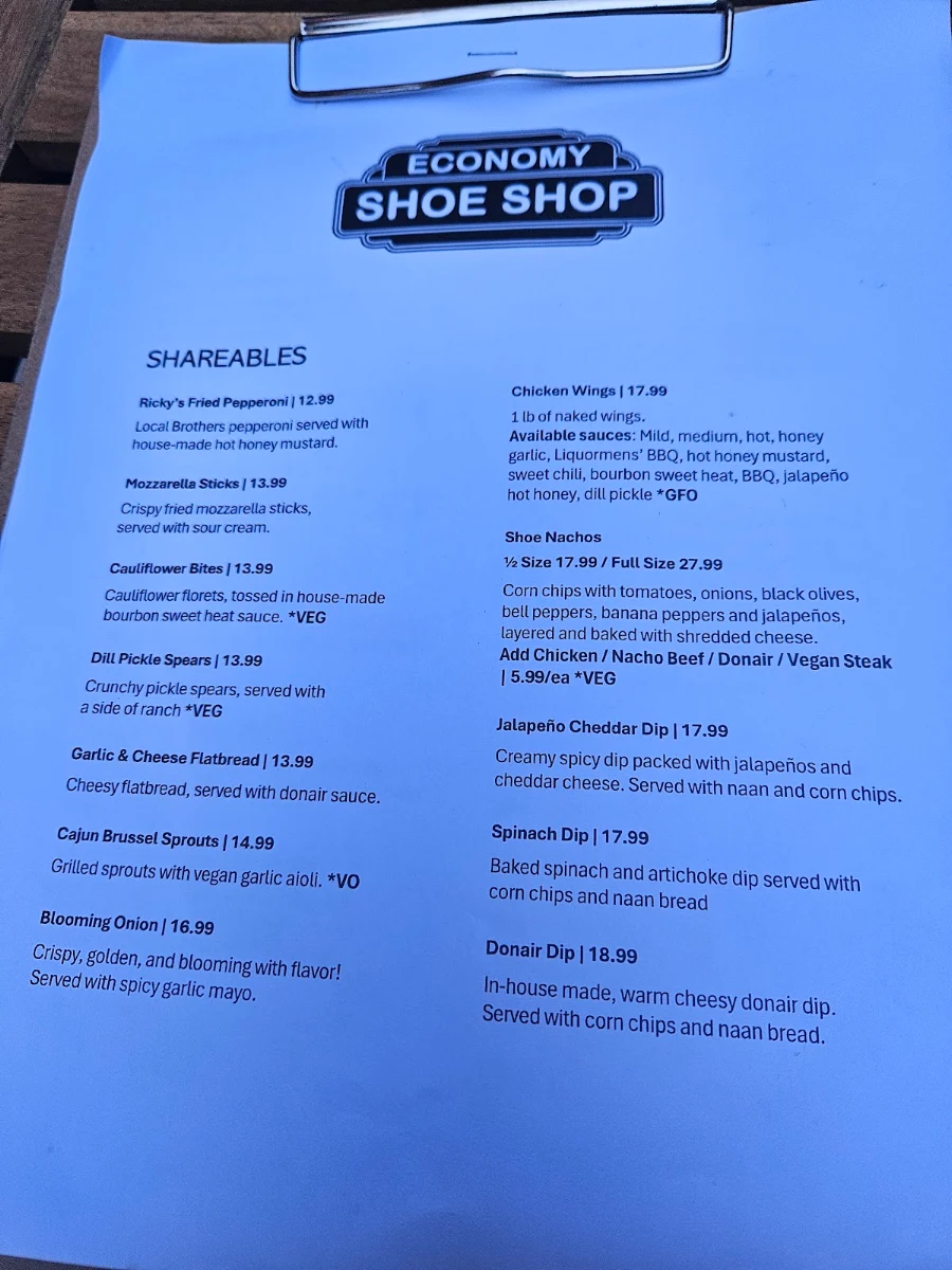 Menu, Economy Shoe Shop