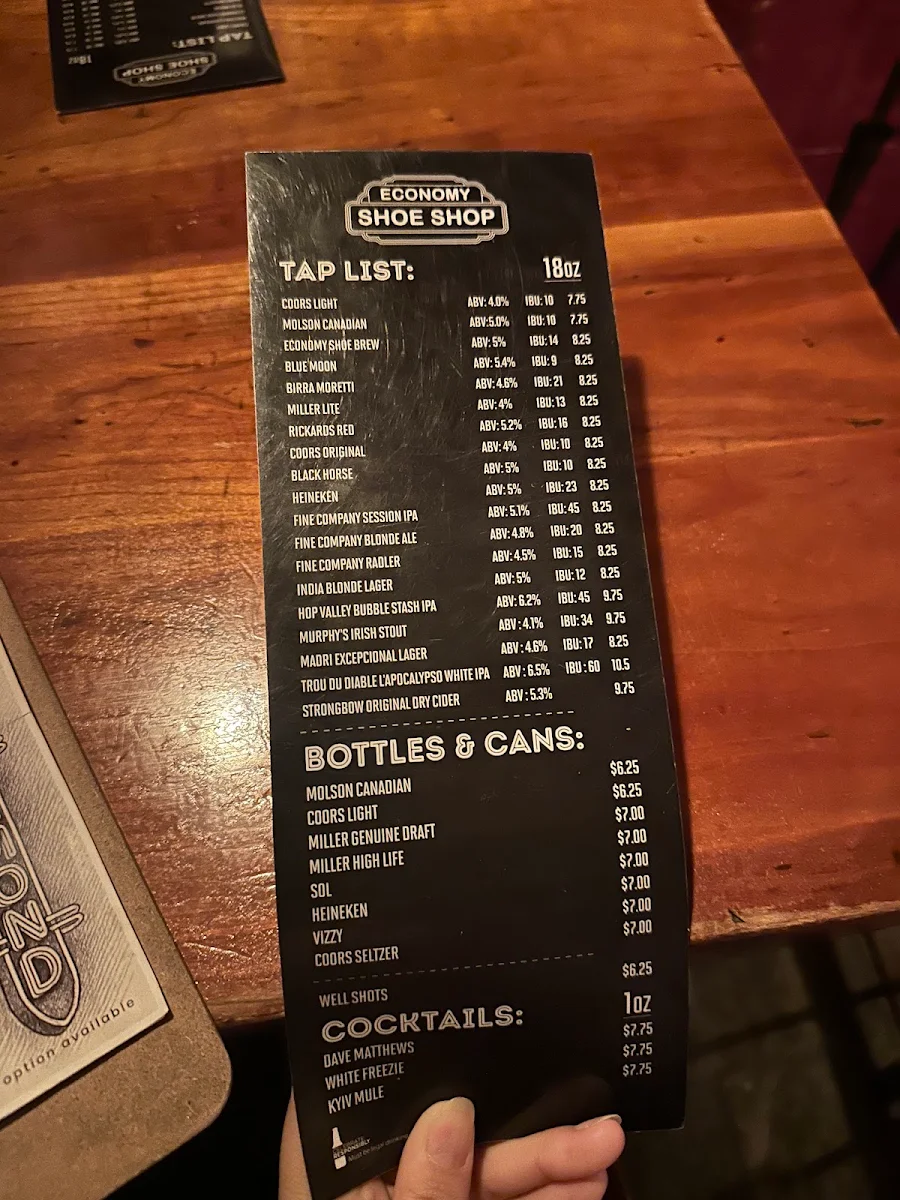 Menu, Economy Shoe Shop