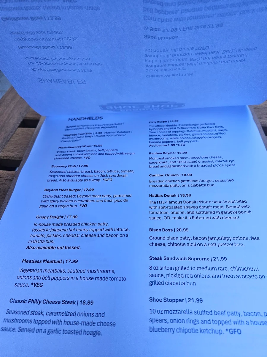 Menu, Economy Shoe Shop