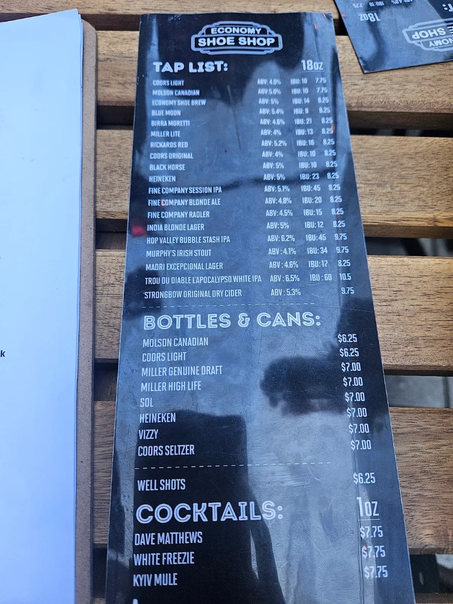 Menu, Economy Shoe Shop