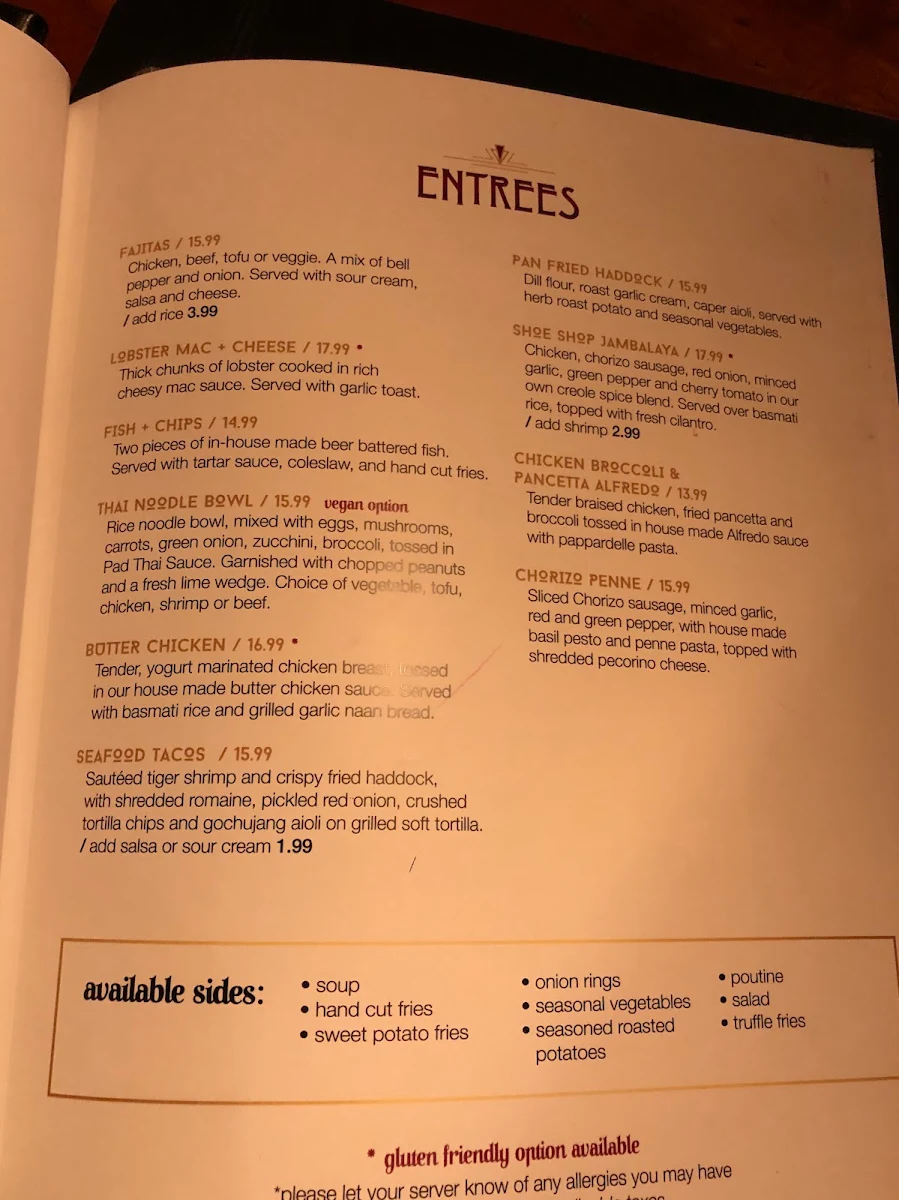 Menu, Economy Shoe Shop