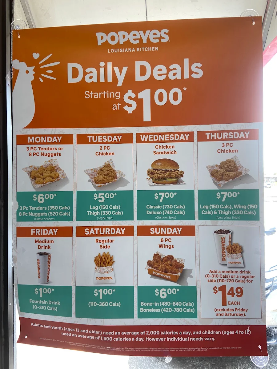 Menu, Popeyes Louisiana Kitchen