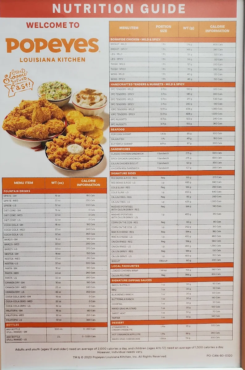 Menu, Popeyes Louisiana Kitchen