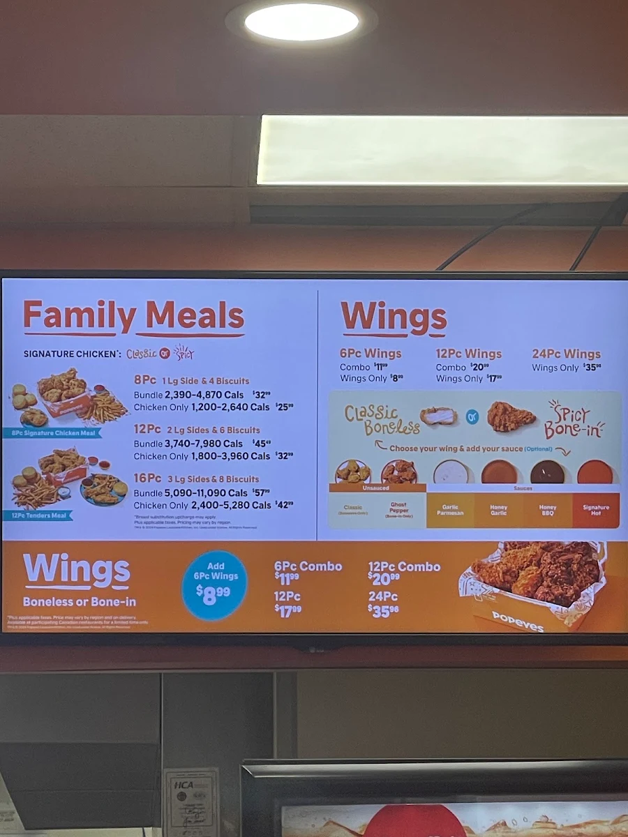 Menu, Popeyes Louisiana Kitchen