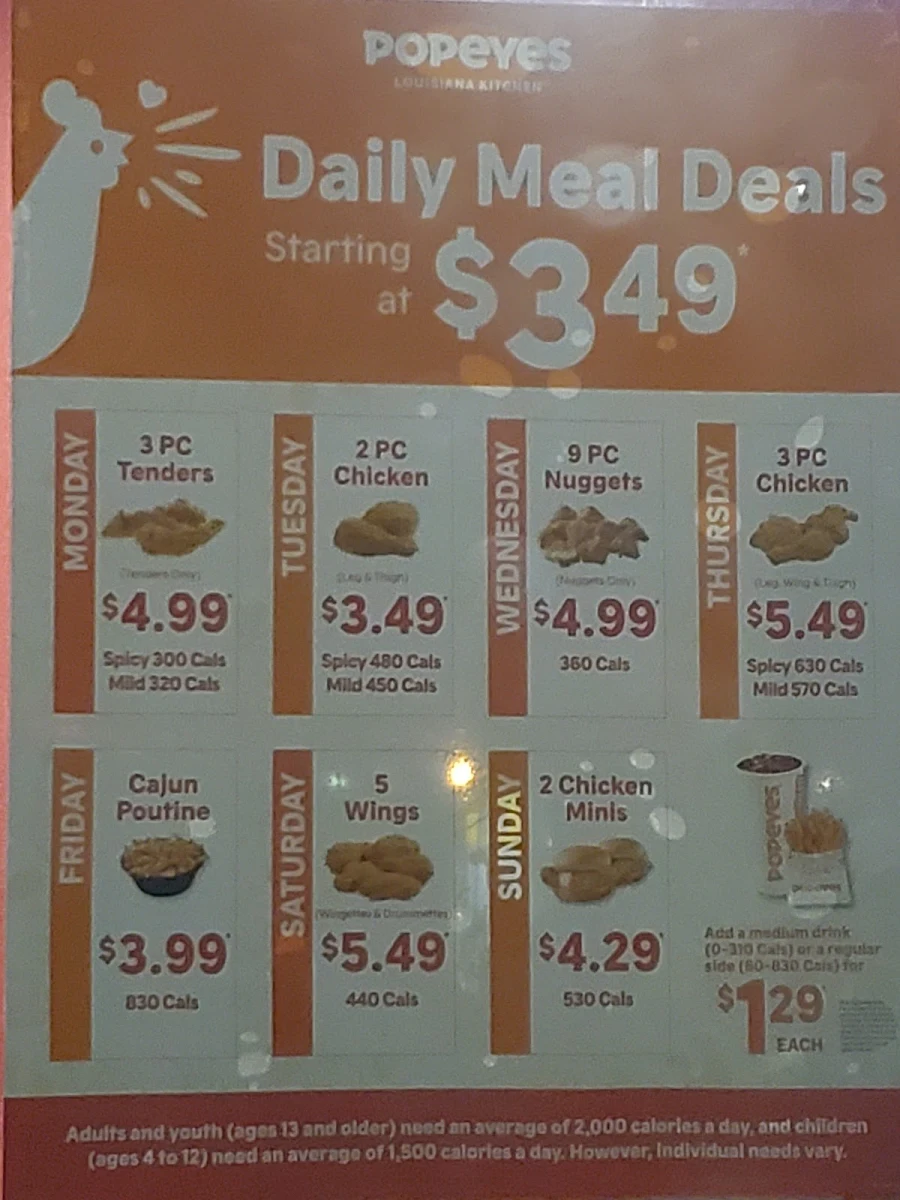Menu, Popeyes Louisiana Kitchen