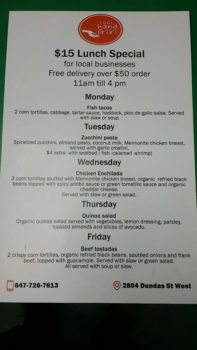 Menu, Cool Hand Of A Girl