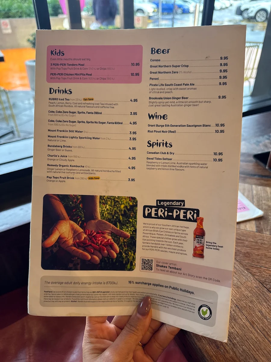 Menu, Nando's Blacktown