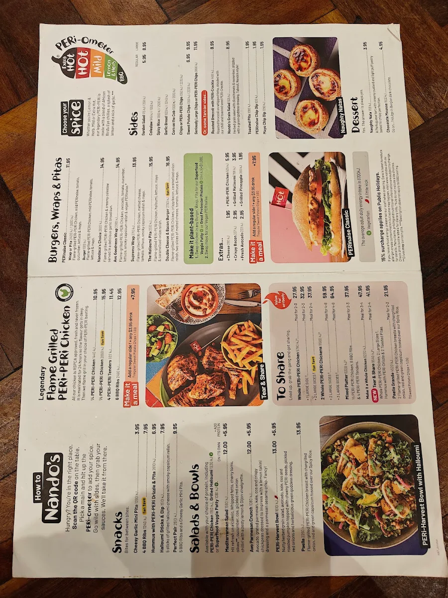 Menu, Nando's Blacktown