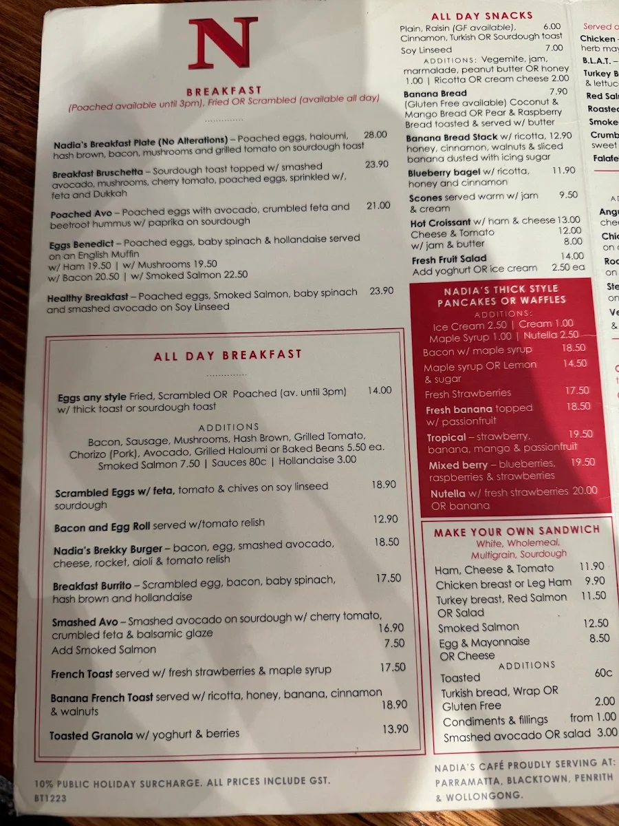 Menu, Nando's Blacktown