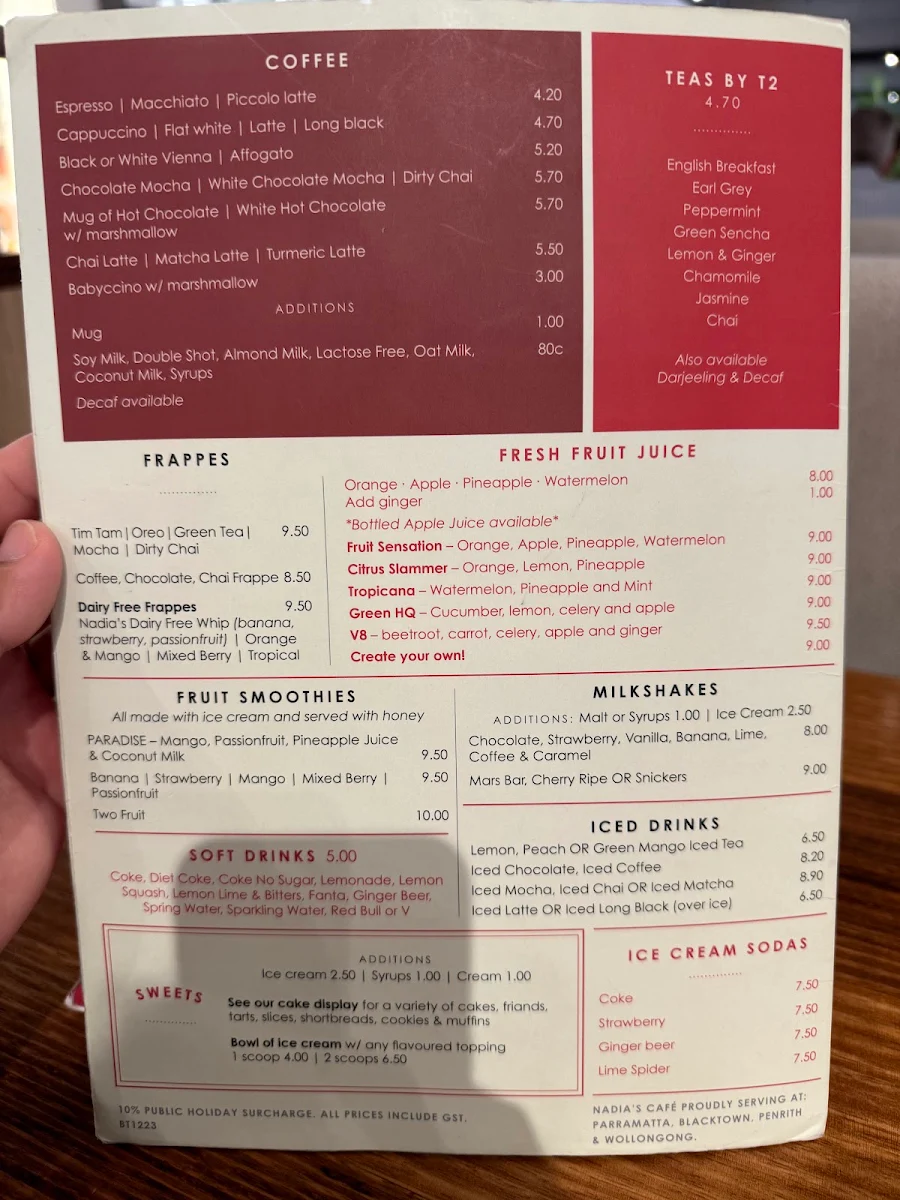 Menu, Nando's Blacktown