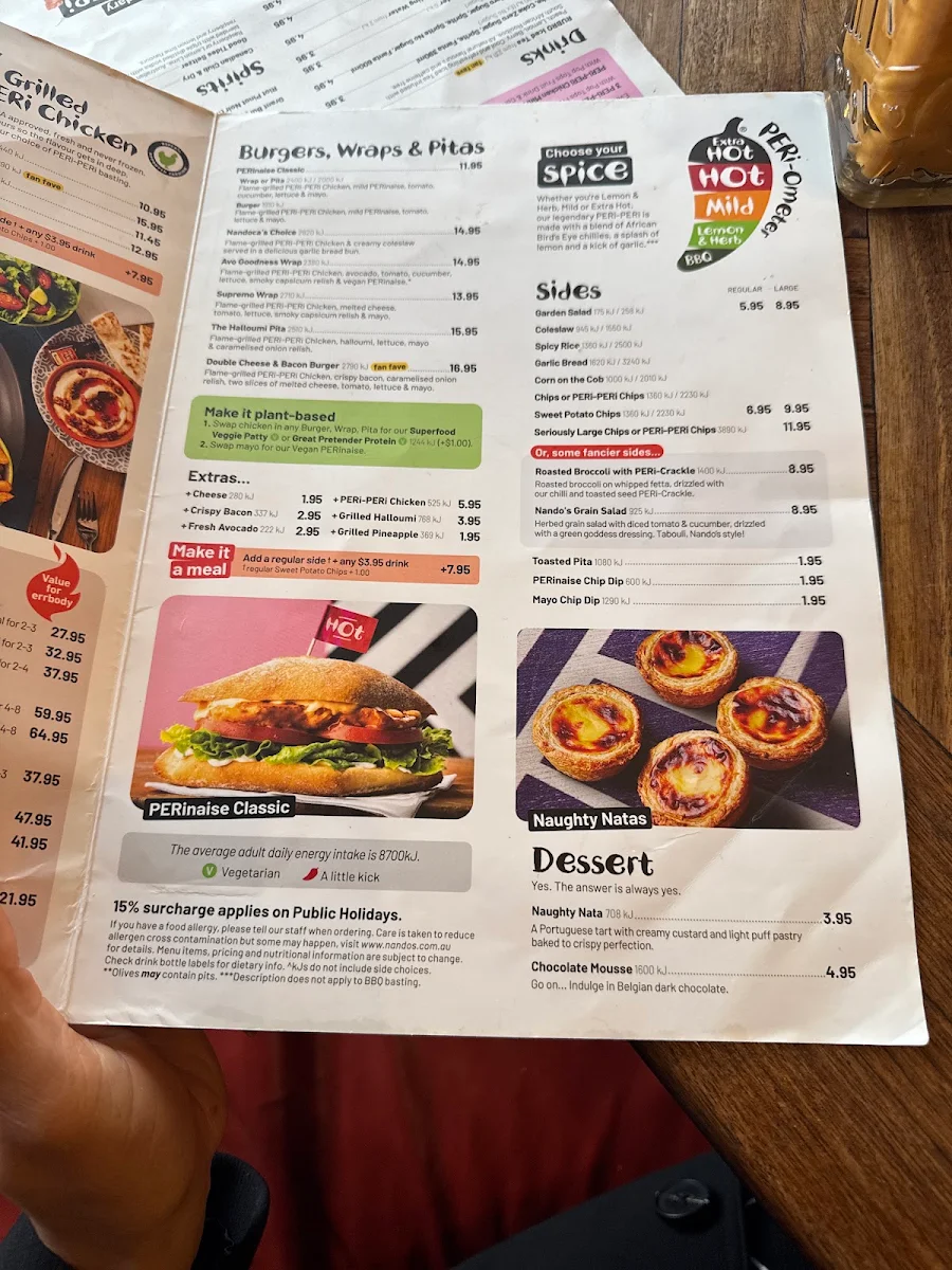 Menu, Nando's Blacktown