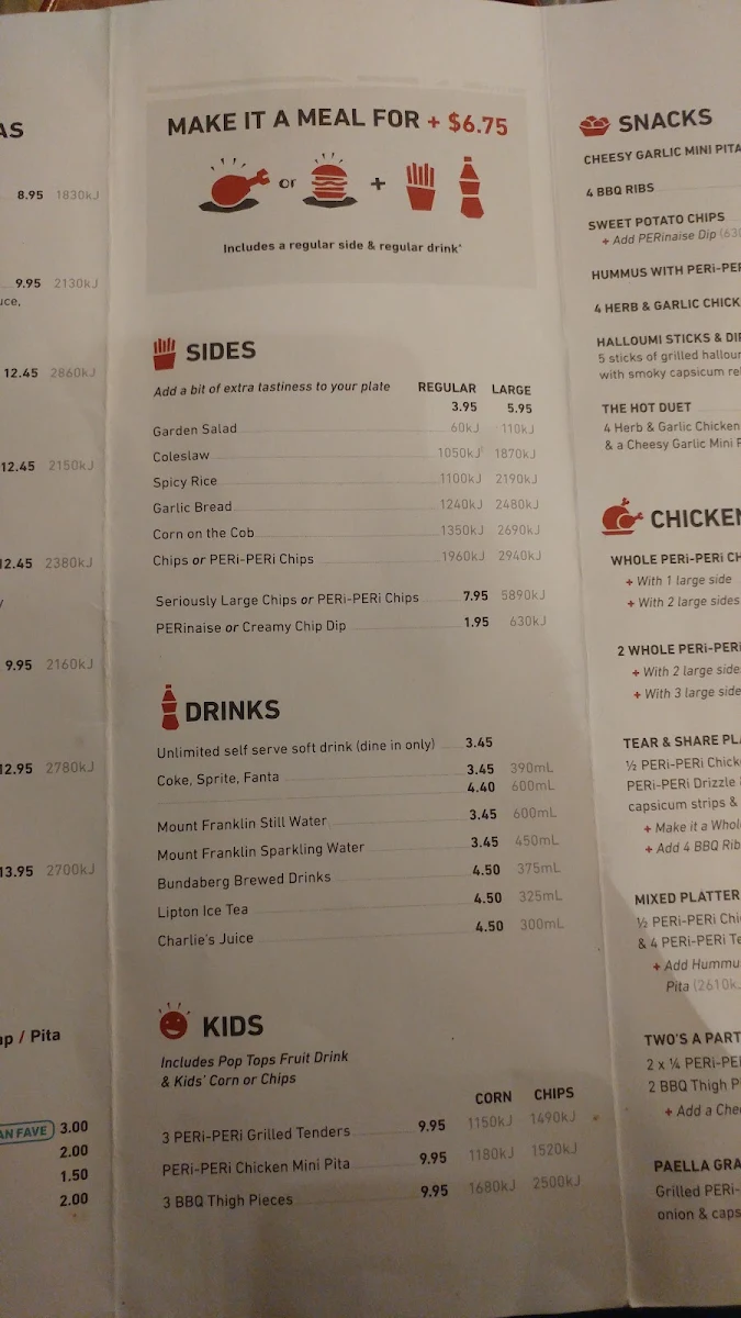 Menu, Nando's Blacktown