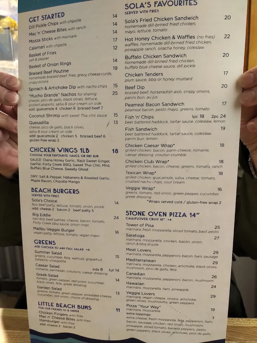 Menu, Sola's Restaurant + Patio