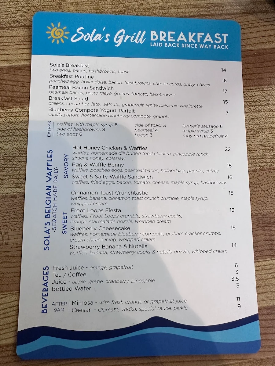 Menu, Sola's Restaurant + Patio