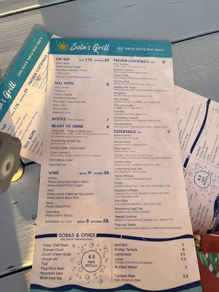Menu, Sola's Restaurant + Patio