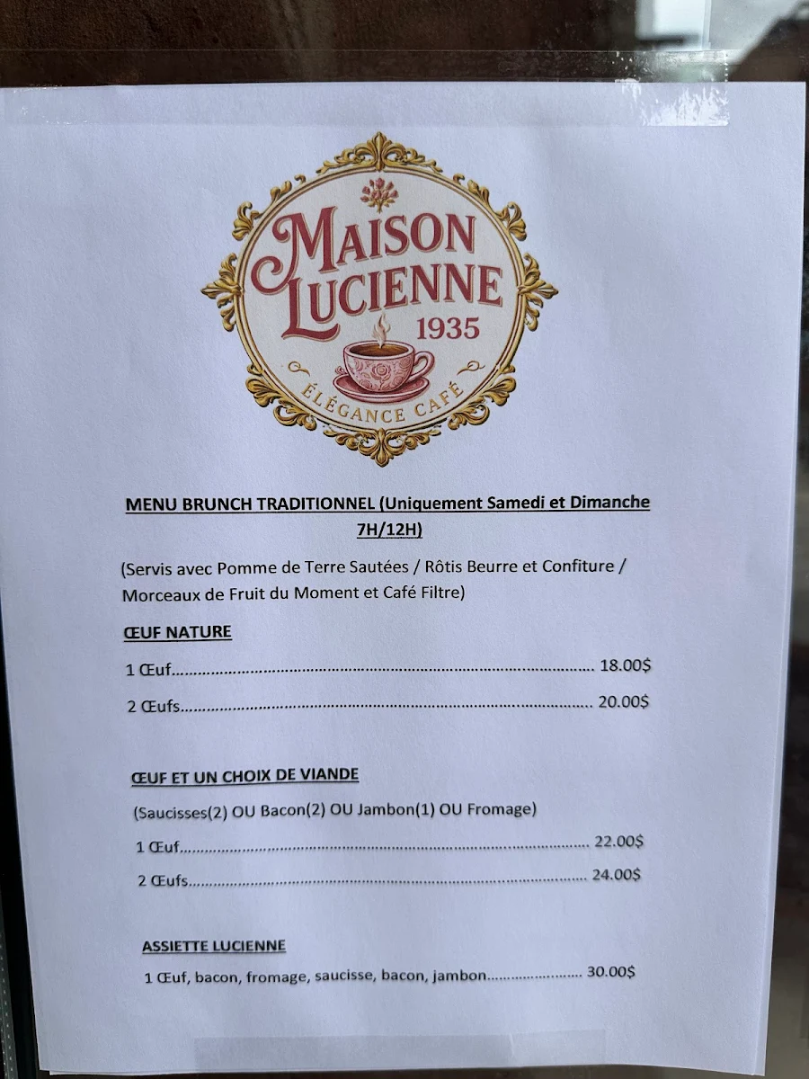 Menu, Café Maison Lucienne Café St Joseph