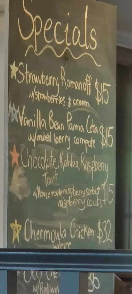 Menu, Briars Restaurant