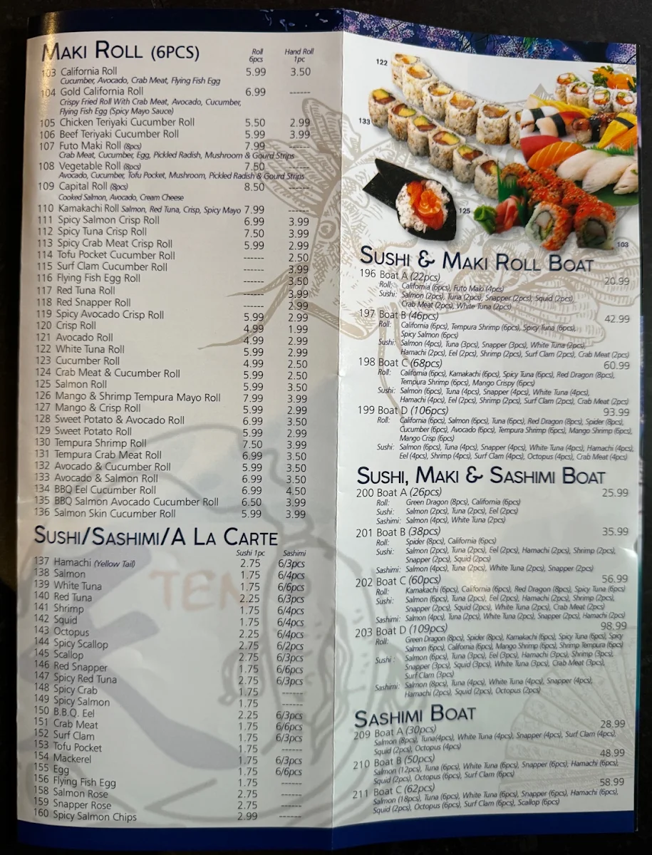 Menu, Ten Sushi
