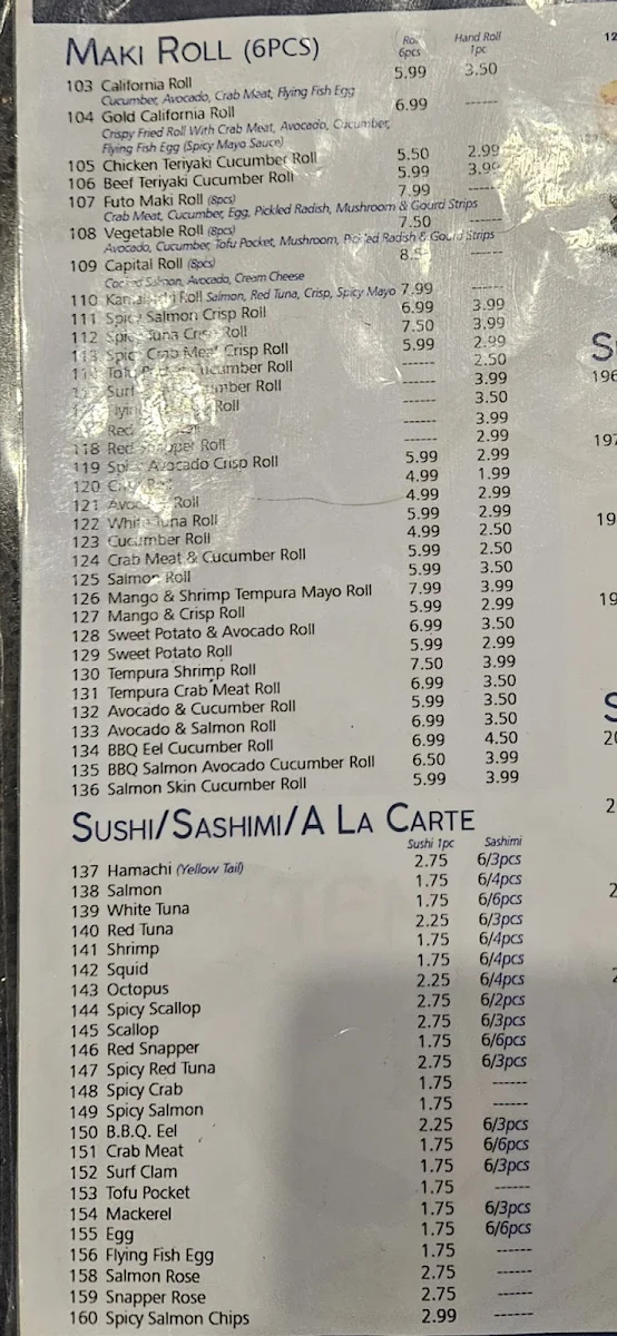 Menu, Ten Sushi