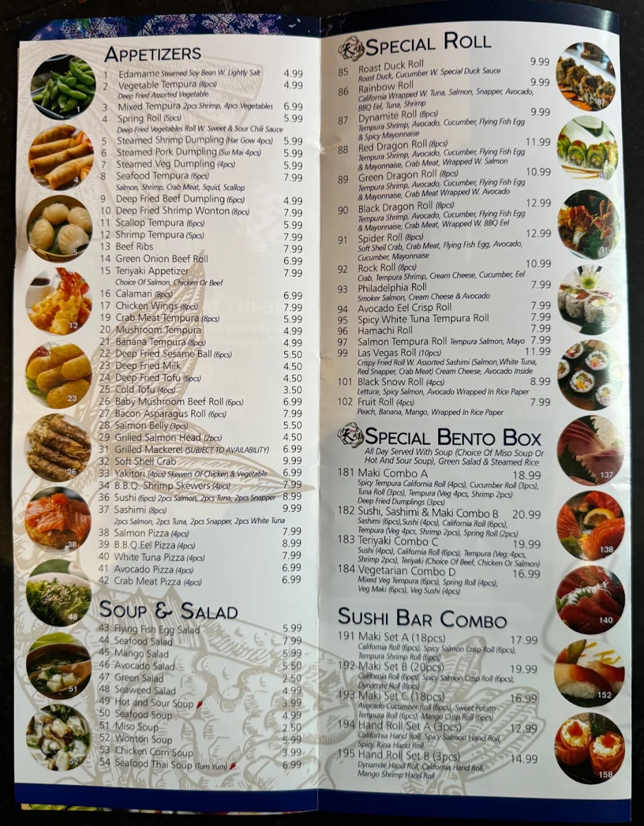 Menu, Ten Sushi