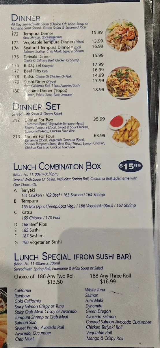 Menu, Ten Sushi