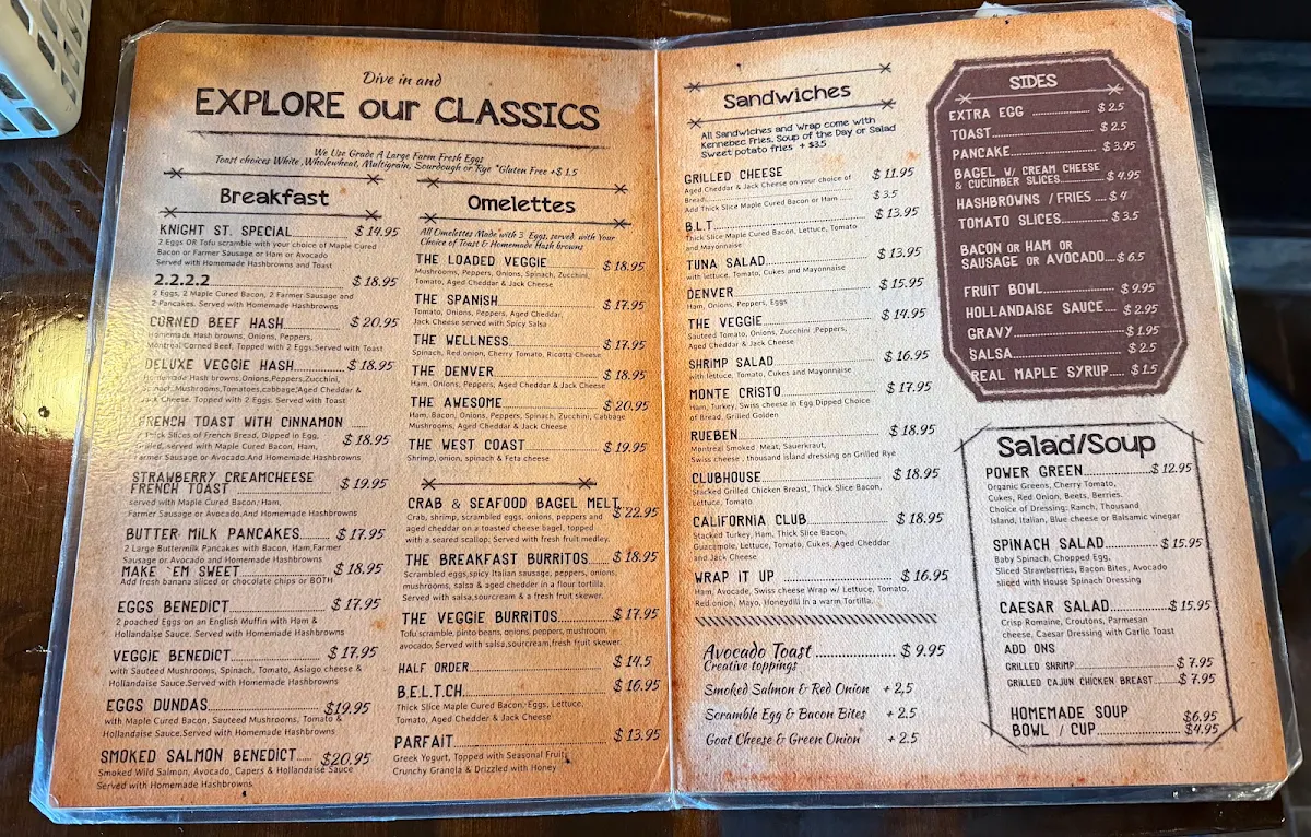Menu, Knight Street Cafe