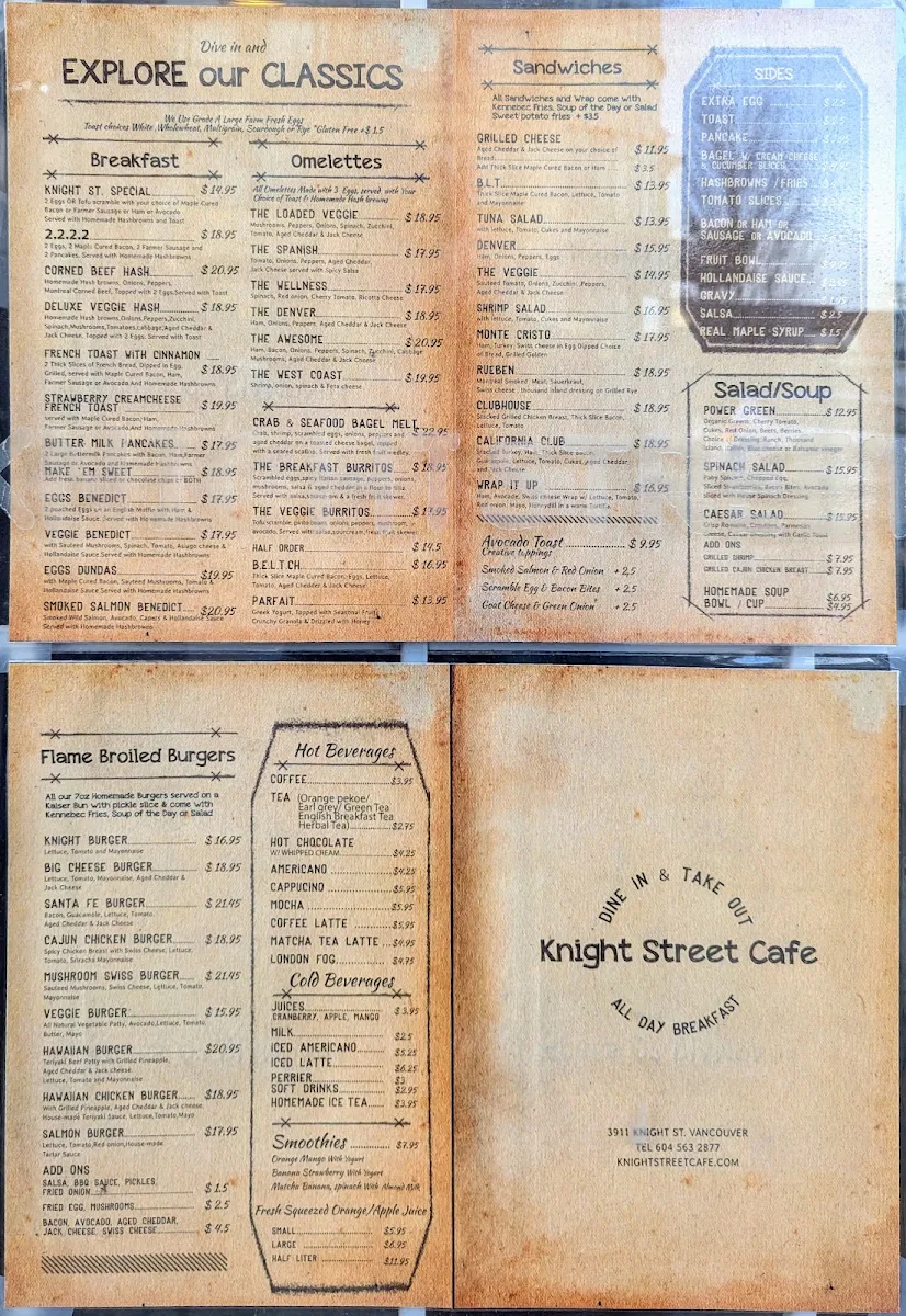 Menu, Knight Street Cafe