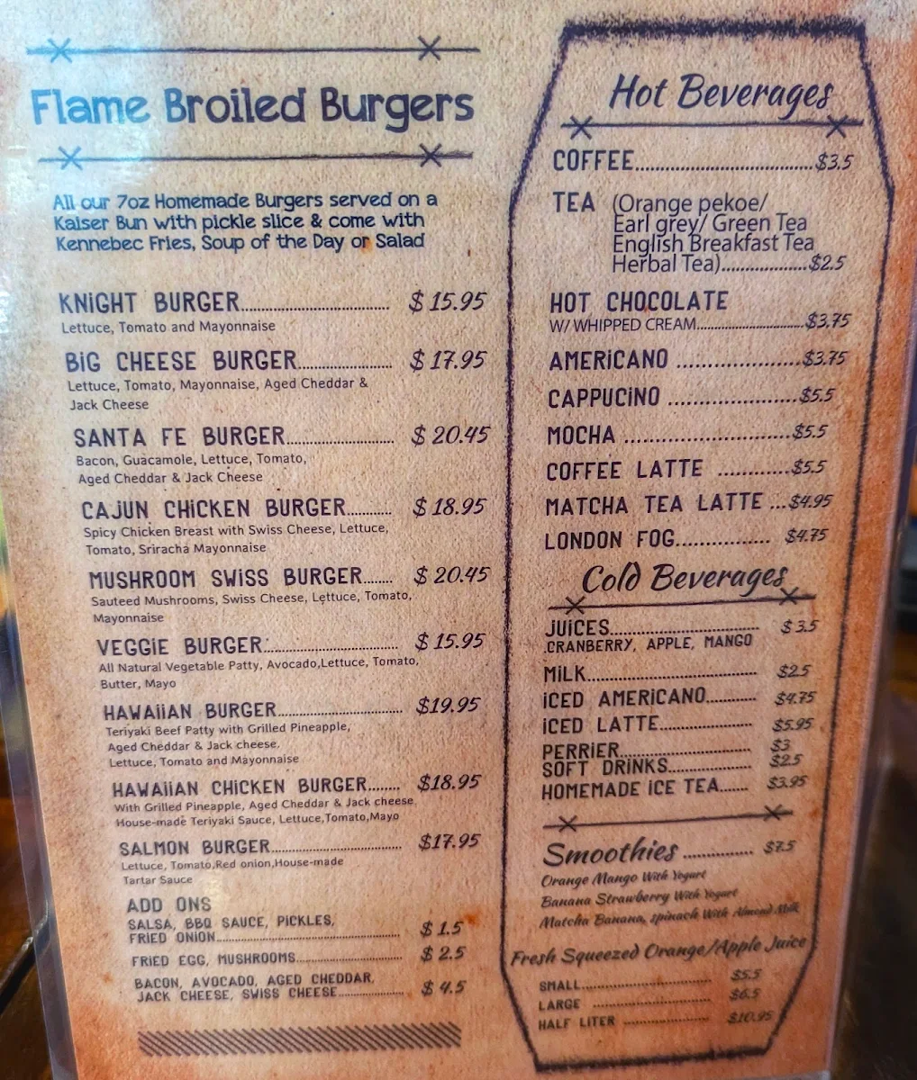 Menu, Knight Street Cafe