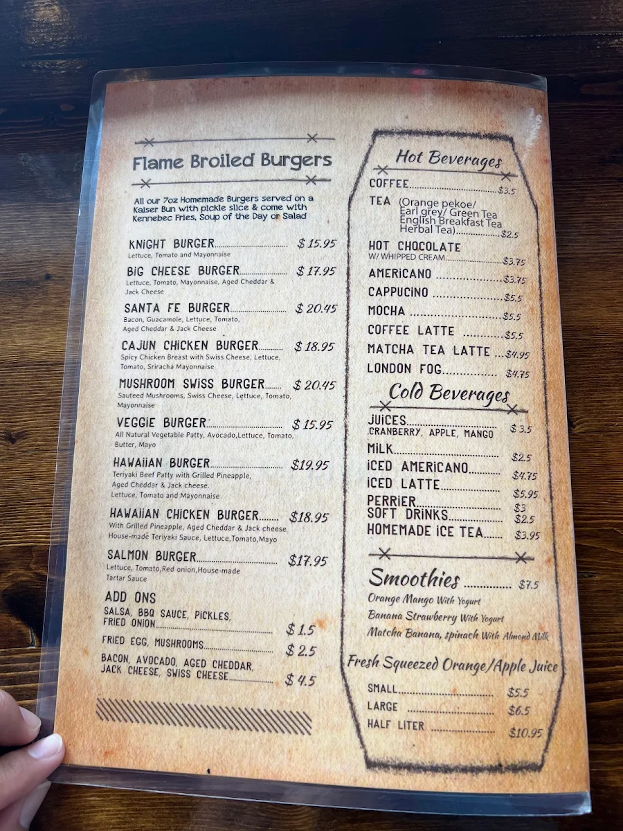 Menu, Knight Street Cafe