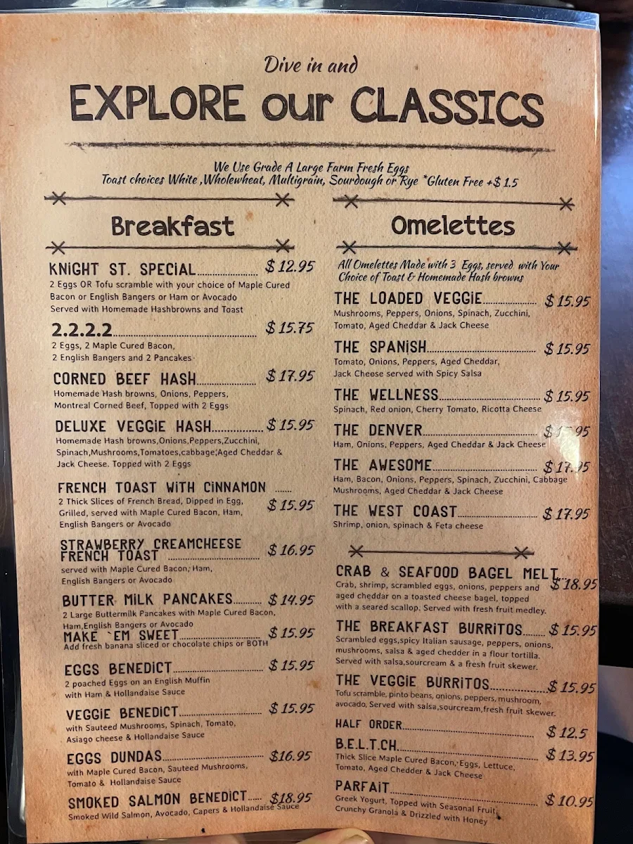 Menu, Knight Street Cafe