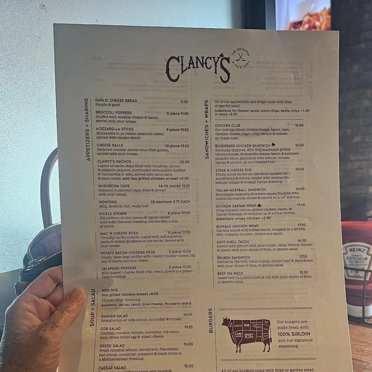 Menu, Clancy's Restaurant and Bar