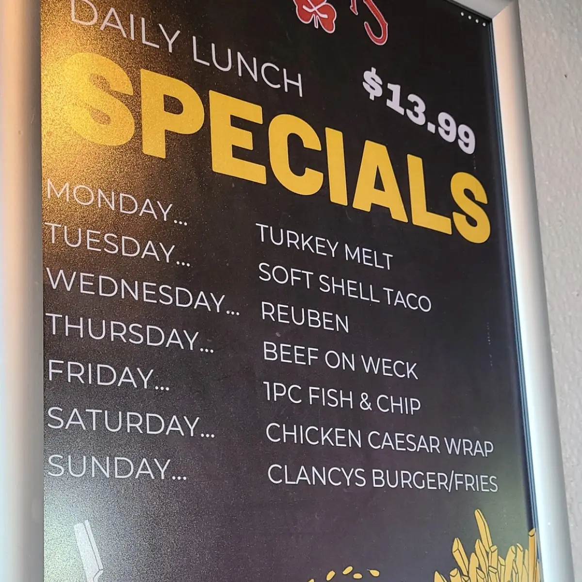 Menu, Clancy's Restaurant and Bar