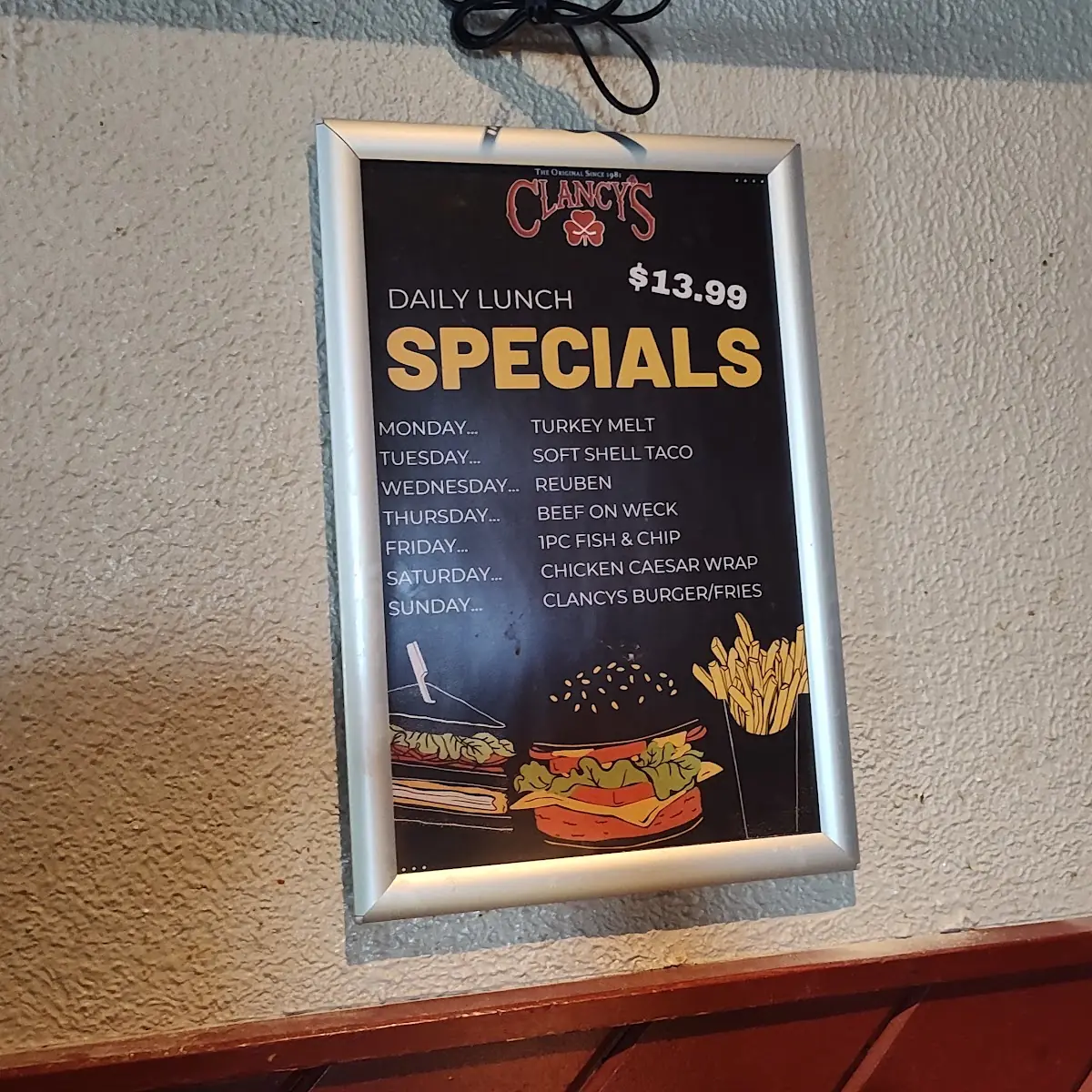 Menu, Clancy's Restaurant and Bar