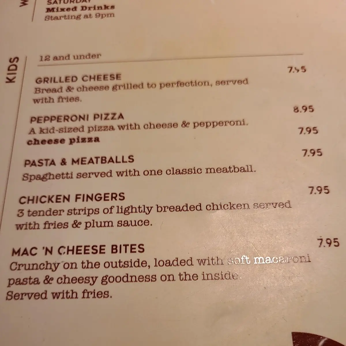 Menu, Clancy's Restaurant and Bar