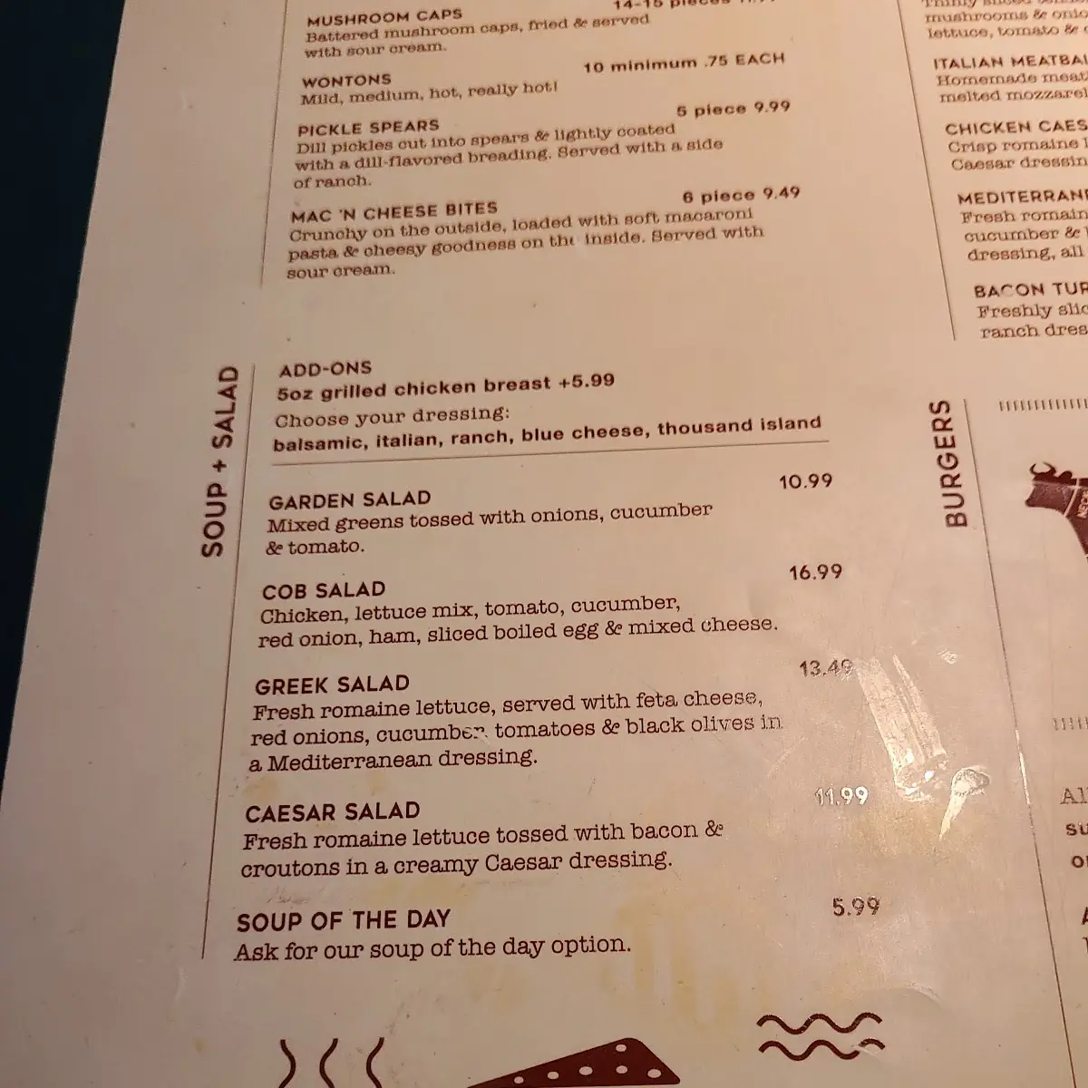Menu, Clancy's Restaurant and Bar