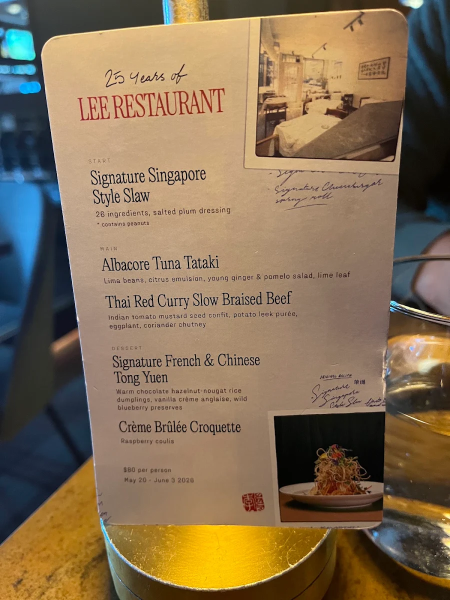 Menu, Lee