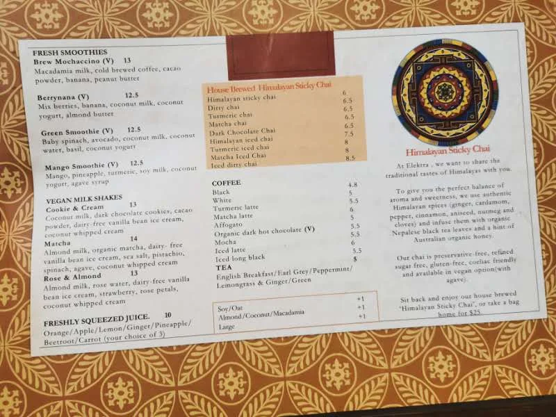 Menu, Elektra - Himalayan Alchemy House