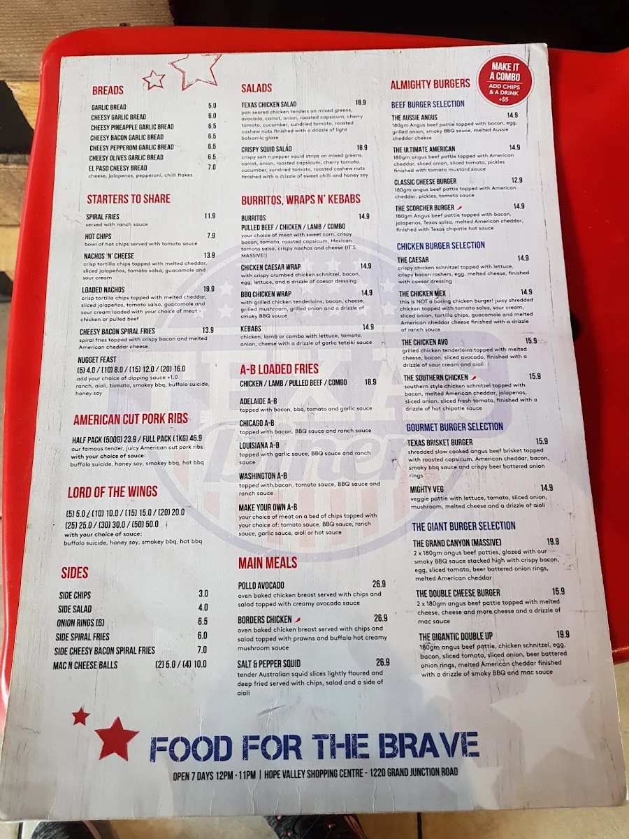 Menu, Texas Diner