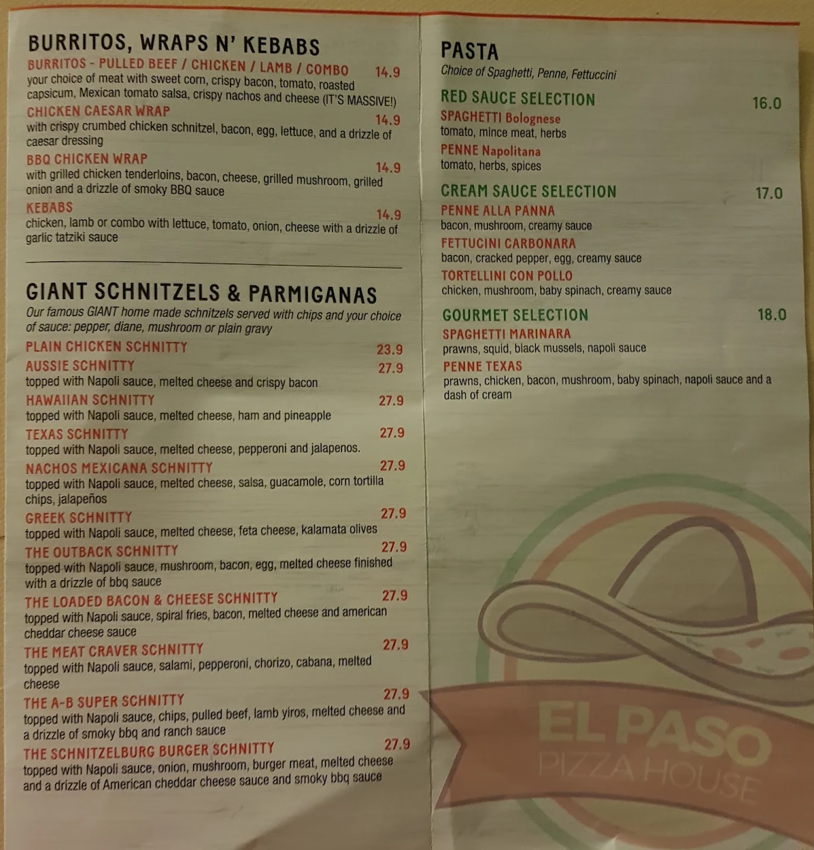 Menu, Texas Diner