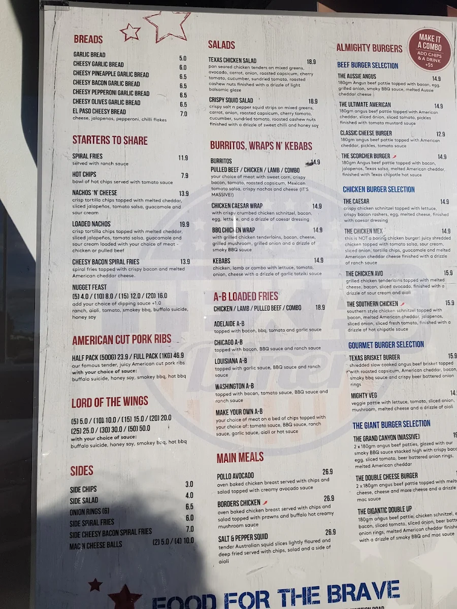 Menu, Texas Diner